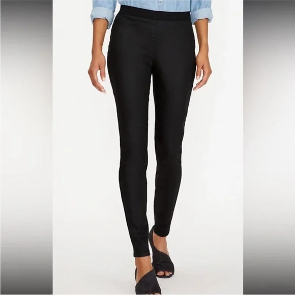 Eileen Fisher Black Coated Organic Cotton Stretchy Pull On Legging Pants Size M